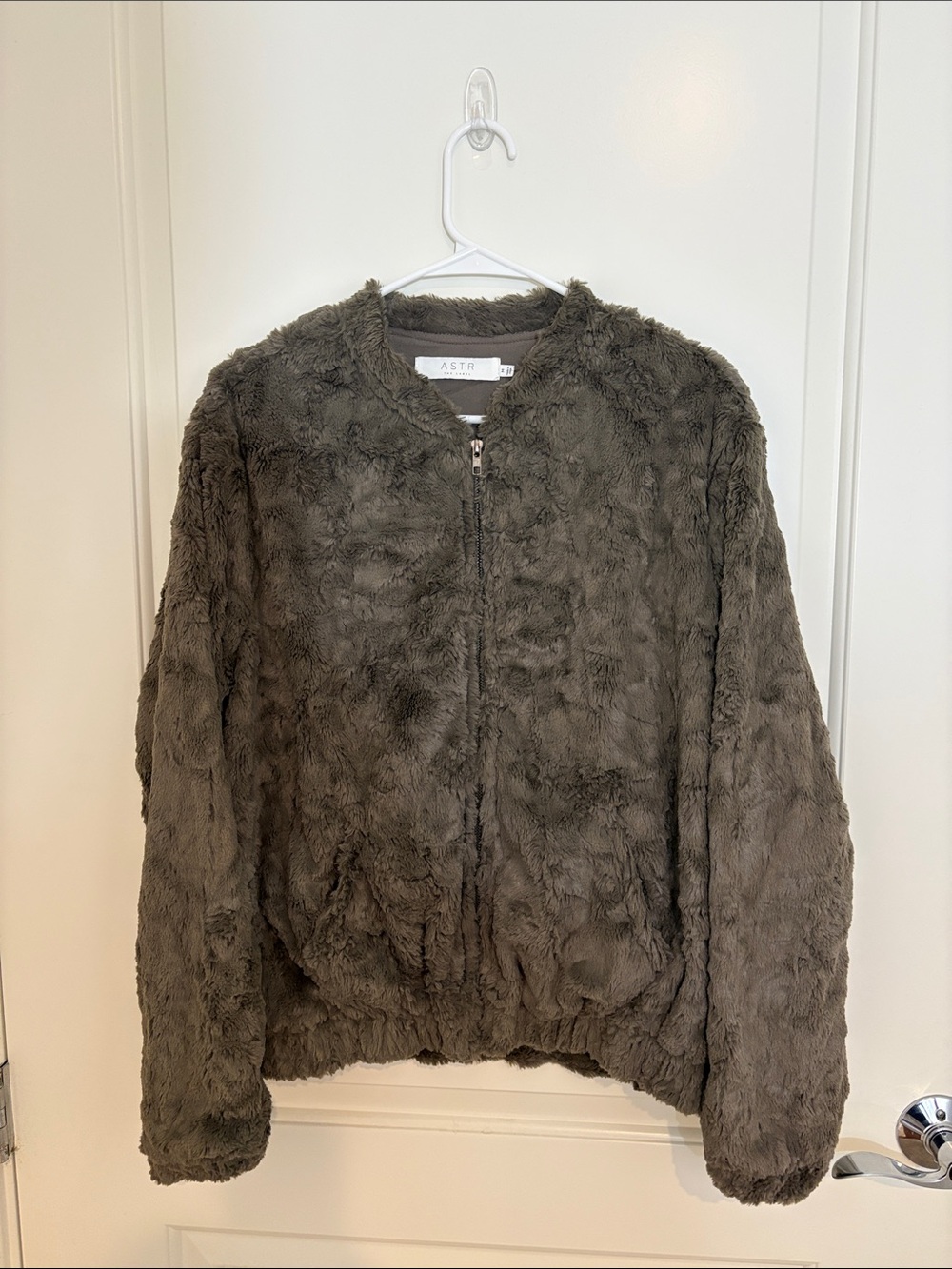 Astr Olive Green Teddy Faux Fur Jacket